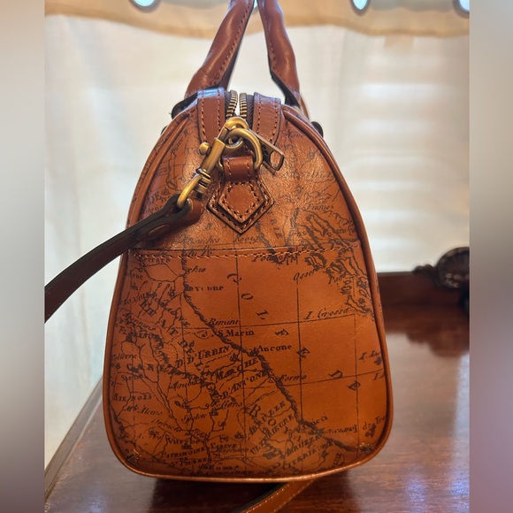 Patricia Nash Brown Map Print Skye Satchel Riot Rust Adjustable Strap NWT - Picture 7 of 13